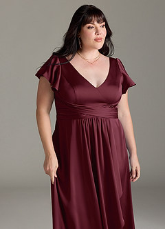 Azazie Omari Bridesmaid Dresses Cabernet A-Line Stretch Satin Dress image12