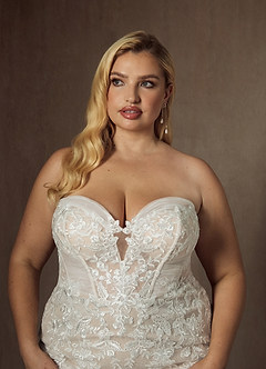 Azazie Leilani Wedding Dresses Diamond White Champagne Mermaid Sequins Tulle Dress image16