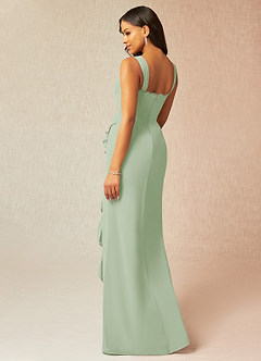 Azazie Camellia Bridesmaid Dresses Dusty Sage Sheath Lace Chiffon Dress image2