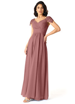Azazie Adelyn Final Sale Desert Rose A-Line Lace Chiffon Dress image3