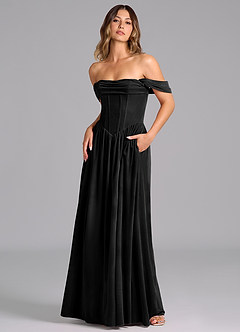 Azazie Hattie Bridesmaid Dresses Black A-Line Ruched Velvet Dress image4