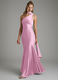 Azazie Amara Bridesmaid Dresses Candy Pink Mermaid One Shoulder Stretch Satin Dress image5