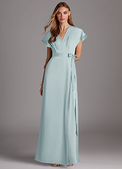 Azazie Nico Bridesmaid Dresses Mist A-Line V-Neck Stretch Satin Dress image1