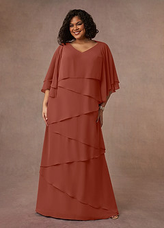 Azazie OHara Abiti per la Madre della Sposa Abito A-Line in Chiffon con Scollo a V Auburn image10