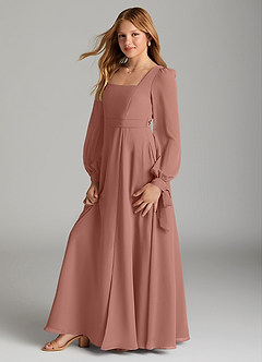 Azazie Leonia Junior Cedar Rose A-Line with Pockets Chiffon Dress image4