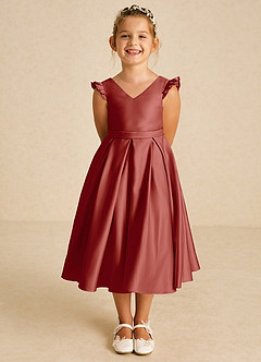 Azazie Francine Flower Girl Dresses Terracotta A-Line Bow Matte Satin Dress image2