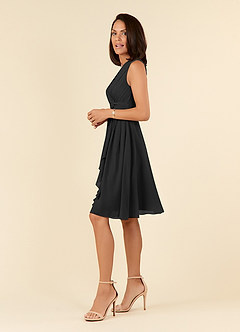 Azazie Theron Mother of the Bride Dresses Black A-Line V-Neck Pleated Chiffon Dress image3