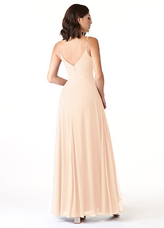 Azazie Evalin Bridesmaid Dresses Pearl Pink A-Line V-Neck Pleated Mesh Dress image4