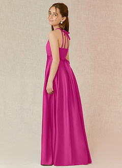 Azazie Arianthe Junior Fuchsia A-Line with Pockets Stretch Satin Dress image3