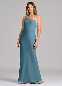 Azazie Monroe Vestidos de damas de honor Vestido de Bermudas de Gasa de Corte Recto con Hombro unilateral image3