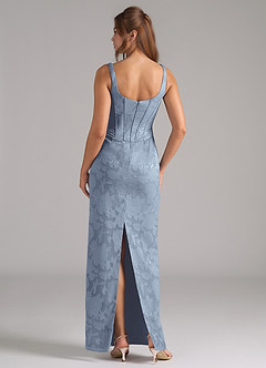 Azazie Kenna Bridesmaid Dresses Dusty Blue Sheath Side Slit Floral Burnout Dress image2
