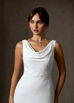 Azazie Maxine Wedding Dresses Diamond White Sheath Crepe Back Satin Dress image4