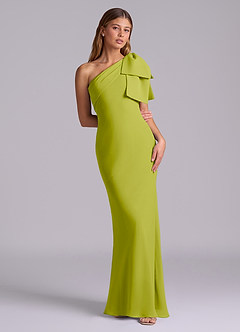 Azazie Yuanna Bridesmaid Dresses Lemongrass Mermaid One Shoulder Chiffon Dress image3