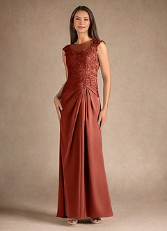 Azazie Santa Barbara Mère de la mariée Robes Robe Fourreau en Satin extensible Plissée Terracotta image4