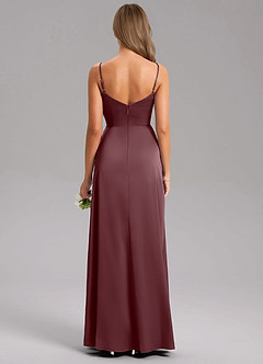 Azazie Azuree Bridesmaid Dresses Sangria A-Line Pleated Stretch Satin Dress image2