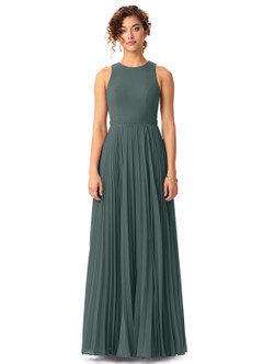 Azazie Lindie Final Sale Pewter A-Line Scoop Pleated Chiffon Dress image17