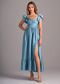 Azazie Anaya Bridesmaid Dresses Steel Blue A-Line Sweetheart Neckline Stretch Satin Convertible Dress image5