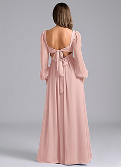 Azazie Teri Robes de demoiselle d'honneur Robe Trapèze en Mousseline de soie Manches longues Rose Poudré image2