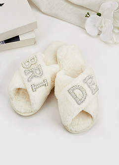 front Fuzzy Pearl Bride Slippers