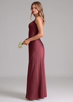 Azazie Suttona Bridesmaid Dresses Merlot A-Line Pleated Stretch Satin Dress image5