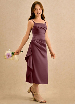 Azazie Canna Girls Formal Sukienki dla dziewczynek sypiących kwiaty Linia A Pofałdowany Satyna elastyczna Długość herbaty Sukienka image3