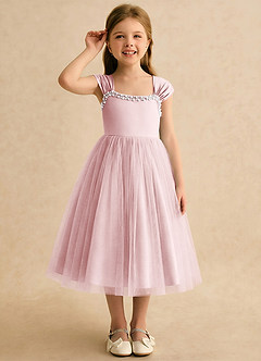 Azazie Yosemite Abiti da Ragazza di Fiori Abito Principessa in Tulle Scollo a Cuore Rosa Cipria image5