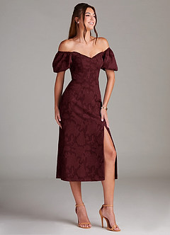 Evalina Wine Puff Sleeves Midi Dress image3