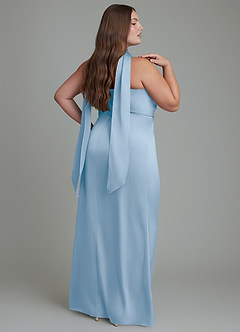 Azazie Calandra At-home Try On Dresses Eucalyptus Sheath Pleated Stretch Satin Dress image7