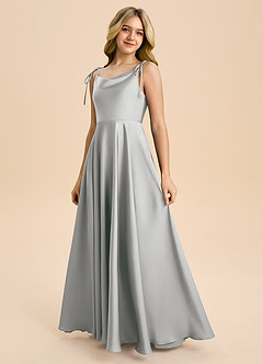 Azazie Popsy Junior A-Linie Schleifen Stretch-Satin Kleid Silber image6