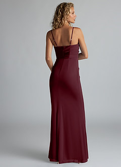 Azazie Teyana Final Sale Burgundy Sheath Square Neckline Pleated Mesh Dress image2