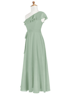 Azazie Eletta Junior Abito A-Line in Chiffon Increspato Agave image8