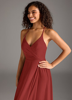 Azazie Davis Bridesmaid Dresses Rust A-Line Pleated Mesh Dress image7