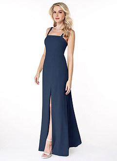 Azazie Jay Bridesmaid Dresses Dark Navy A-Line Square Neckline Side Slit Chiffon Dress image4