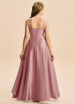 Azazie Eirlys Junior Abito A-Line in Raso Elasticizzato Plissettato Rosa Polverosa image2