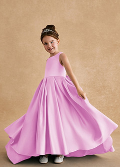 Azazie Sammy vestidos de niña de las flores Vestido de Rosa Caramelo de Satin Mate de Corte En A con Encaje image5