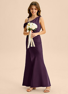 Azazie Madelyn Junior Osłona Zza ramienia Satyna elastyczna Długość podłogi Młodsza druhna Sukienka image5