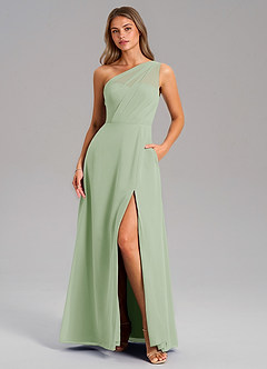 Azazie Phaedra Jurken voor bruidsmeisjes Jurk van Chiffon met A-Lijn One-Shoulder Stoffige Salie image11