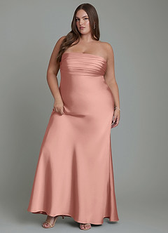 Azazie Saylor Vestidos de damas de honor Vestido Rosetón de Satén Elástico de Corte Sirena con Palabra de honor image11