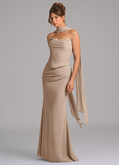 Azazie Sorrel Bridesmaid Dresses Taupe Mermaid Corset Chiffon Dress image5