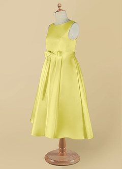 Azazie Coco Blumenmädchenkleider A-Linie Schleifen Matte Satin Kleid Kanarienvogel image10