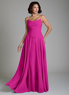 Azazie Ira Vestidos de damas de honor Vestido Fucsia de Gasa de Línea A con Corsé image5