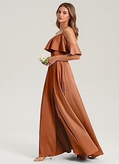 Azazie Jean Bridesmaid Dresses Copper A-Line Off the Shoulder Stretch Satin Dress image5