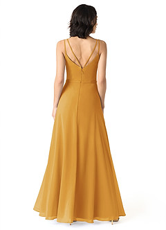 Azazie Janine Bridesmaid Dresses Butterscotch A-Line V-Neck Chiffon Dress image4