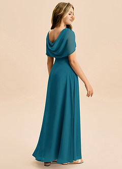 Azazie Emma Junior Robe Trapèze en Mousseline de soie Plissée Bleu Encre image6