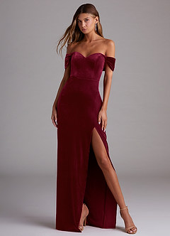 Azazie Shay Bridesmaid Dresses Burgundy Sheath Off the Shoulder Velvet Convertible Dress image4