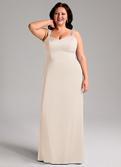Azazie Denice Bridesmaid Dresses White Alabaster Sheath Pleated Stretch Satin Dress image9