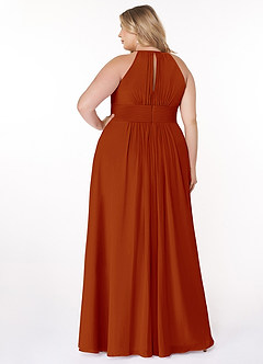 Azazie Bonnie Bridesmaid Dresses Paprika A-Line Keyhole Ruched Chiffon Dress image7