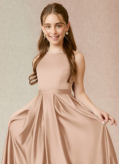 Azazie Arianthe Junior English Rose A-Line with Pockets Stretch Satin Dress image5