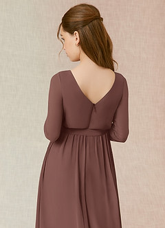 Azazie Angelica Junior Espresso A-Line Pleated Chiffon Dress image7