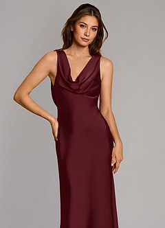 Azazie Cheryl Brudtärnklänningar Klänning av Sjöjungfru i Stretch Satin Cabernet image6
